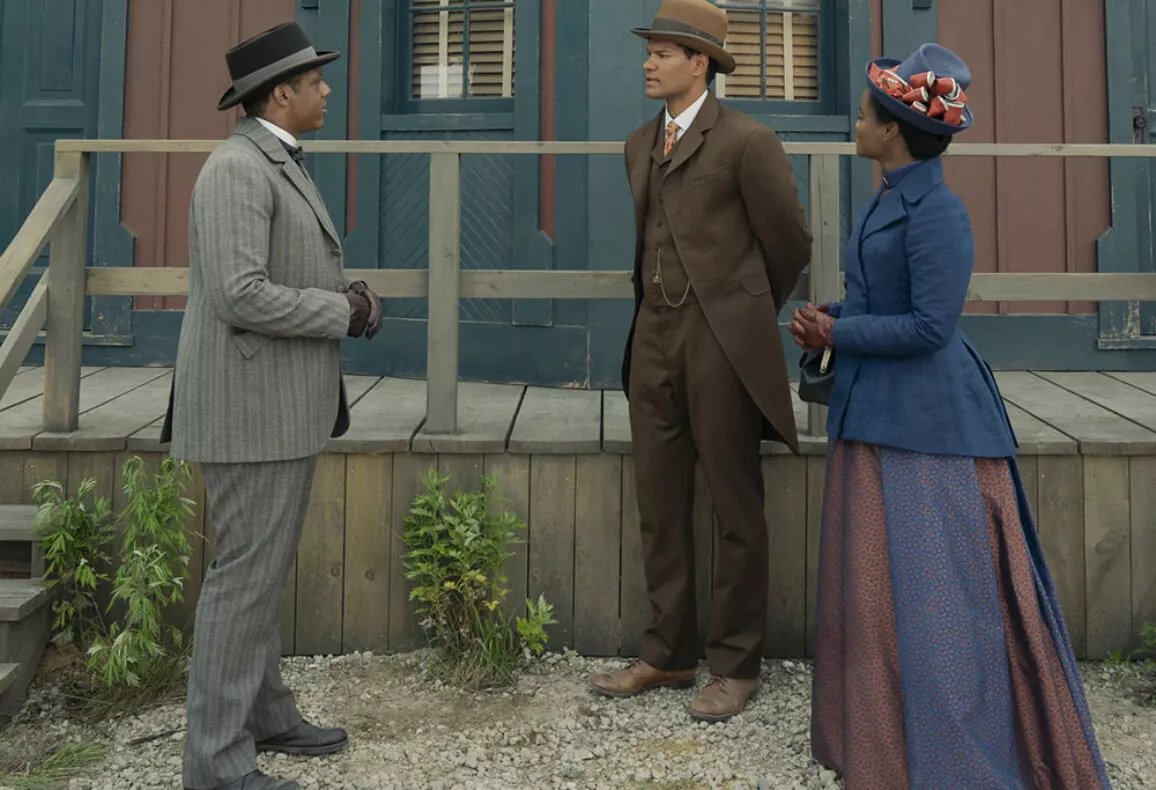 Booker T. Washington greets T. Thomas Fortune and Peggy Scott in Tuskegee. (Photograph by Barbara Nitke/HBO)